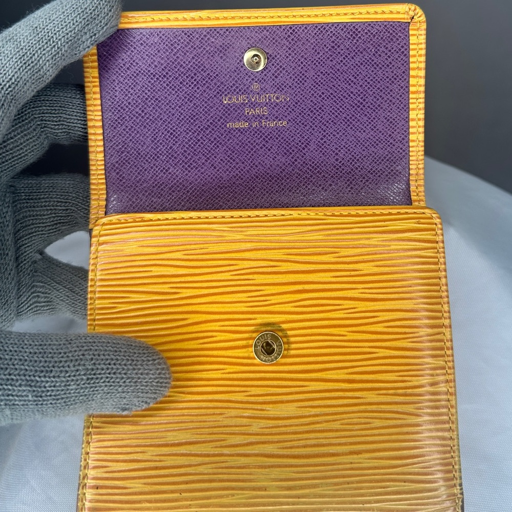 Authentic Louis Vuitton Yellow Epi Wallet with Purple Interior